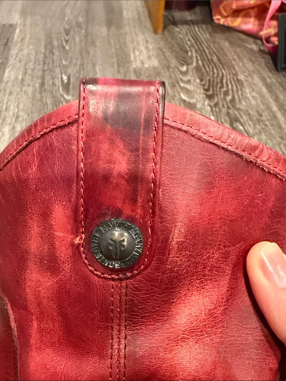 Frye “Melissa” Red Leather Ankle Boots with Side Zippers. Size 7